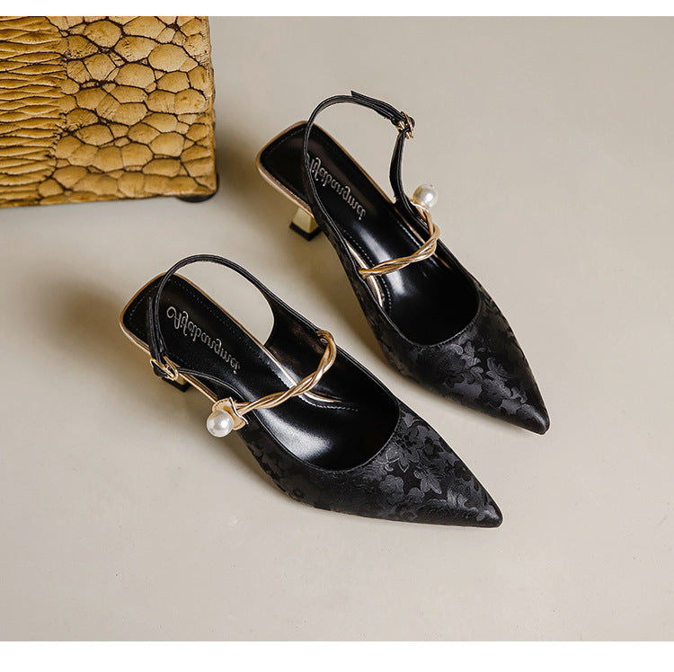 Faiga Pink Slingback Pearl Heels