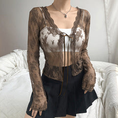 Crop Top aus transparenter Netzspitze