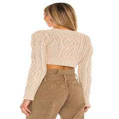 Tyler – Kurzer Chenille-Cardigan mit Knopfleiste vorne – Aqua