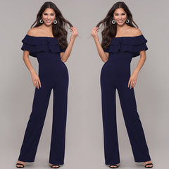 V-neck Ruffled High-waist Jumpsuit