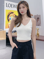 Women Sleeveless Vest Knit V Neck Camisole Tops Crop Tank