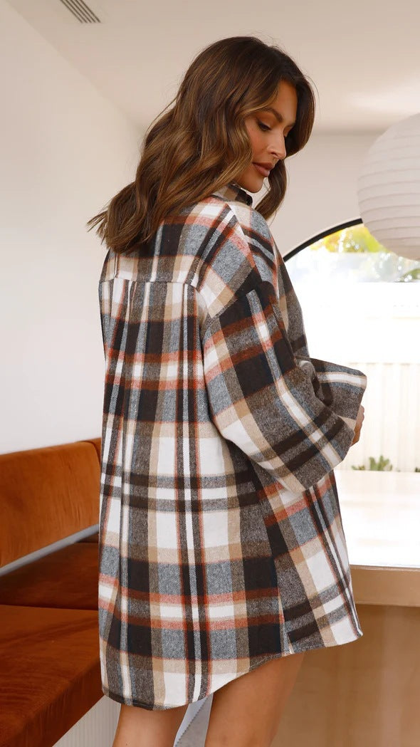 Crescent Moon Cotton Blend Plaid Button Down Top - FINAL SALE EMOR-001