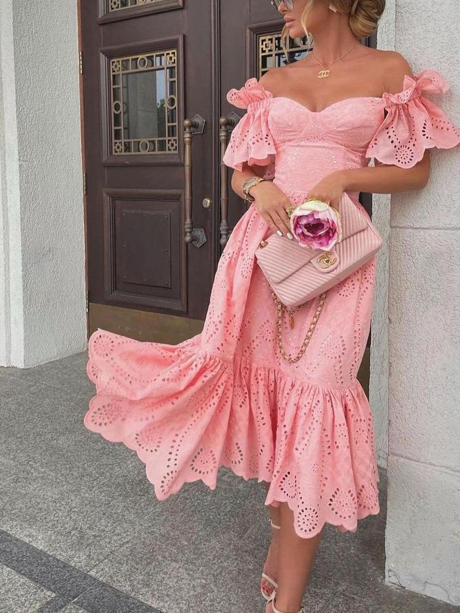 Srping fashion off shoulder off shoulder lace dress women's dress Hip Wrap Ruffle Dress Fall party dress Ins Street