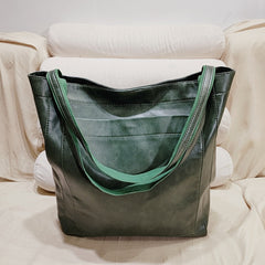 soft leather  with pocket retro oil wax leather large capacity  tote bag