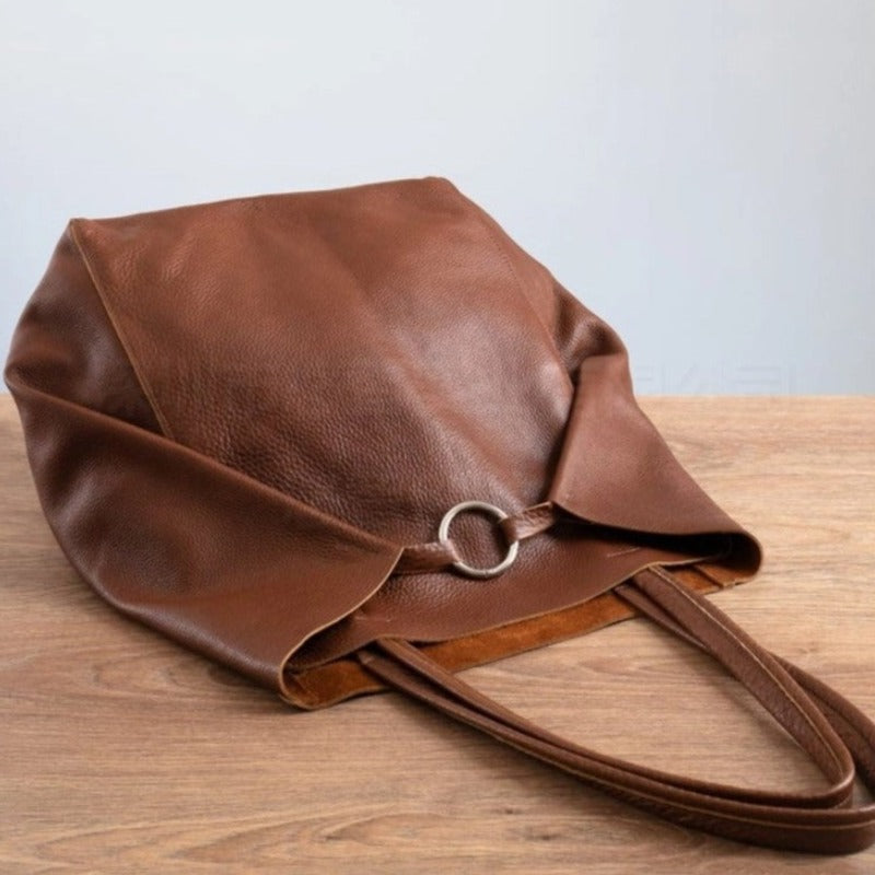 Soft leather large capacity one-shoulder portable tote bag