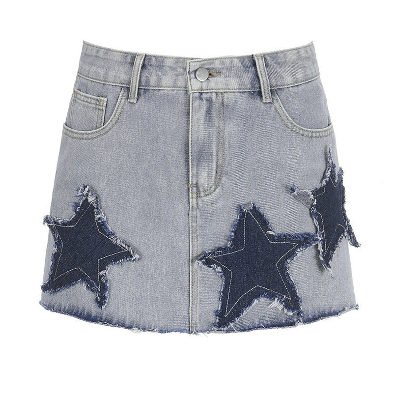 Gewaschener Jeansrock mit Sternen-Patch