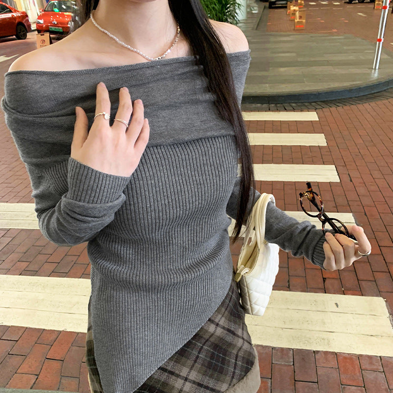 Flute Off The Shoulder Knit Top - Latte