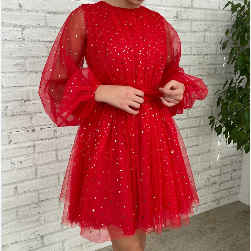 Figurbetontes Kleid aus Netzstoff mit Sternen und Dobby-Muster