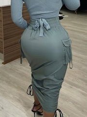 Pocket Design Ruched Maxi Skirt