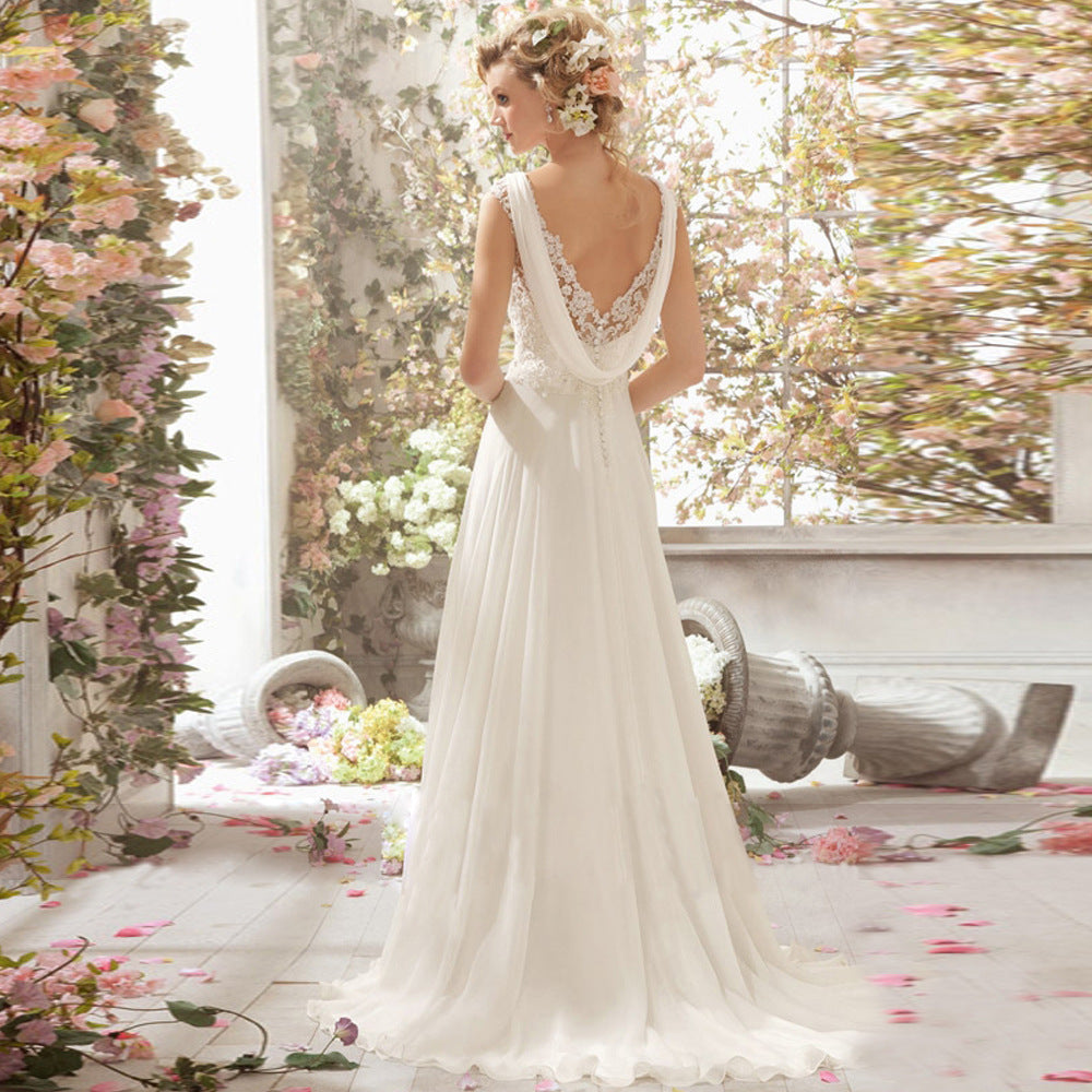 Romantic Charming V-Neck Lace Mesh Wedding Evening Dress