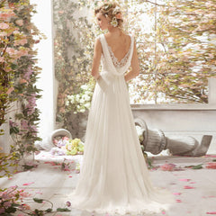 Romantic Charming V-Neck Lace Mesh Wedding Evening Dress