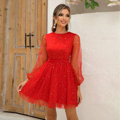 Figurbetontes Kleid aus Netzstoff mit Sternen und Dobby-Muster