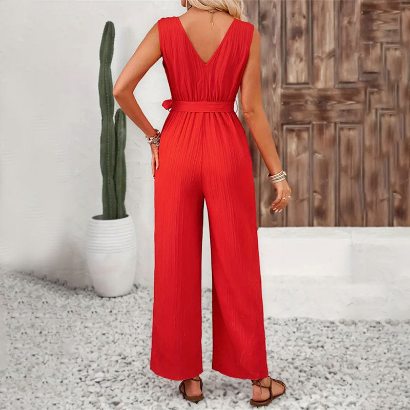 The Essential Pocketed Tie Jumpsuit - Red