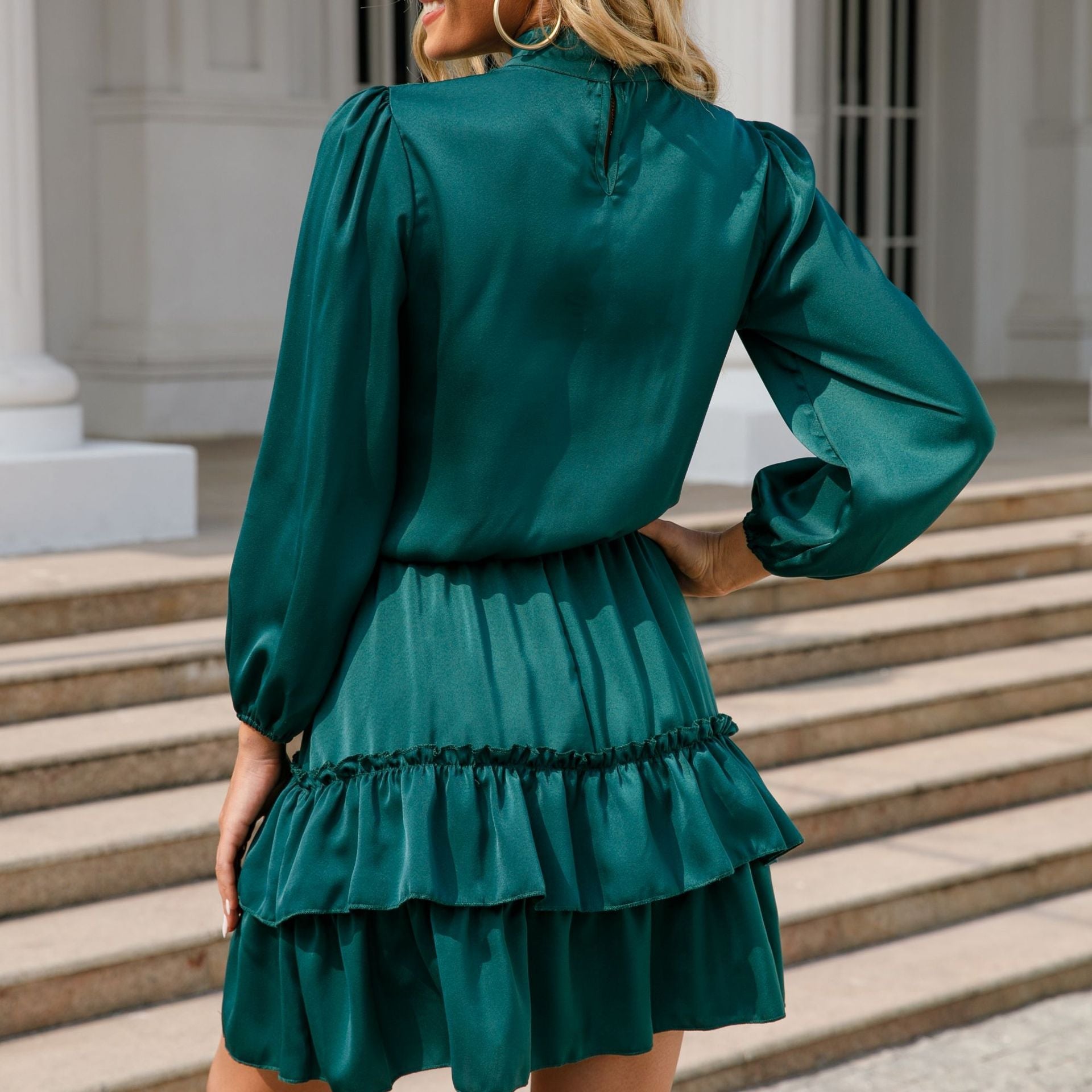 Long Sleeve Ruffle Hem Mini Dresses