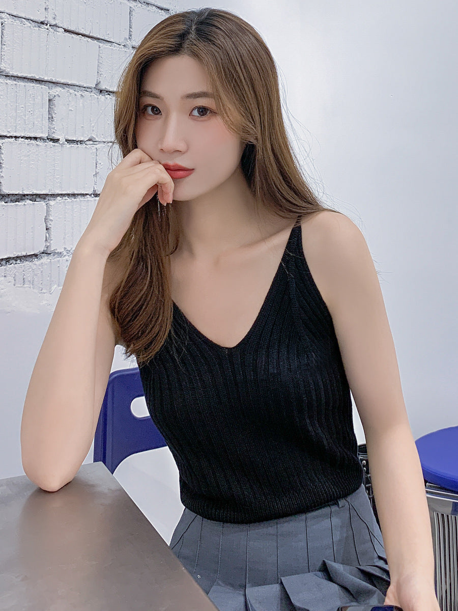 Women Sleeveless Vest Knit V Neck Camisole Tops Crop Tank