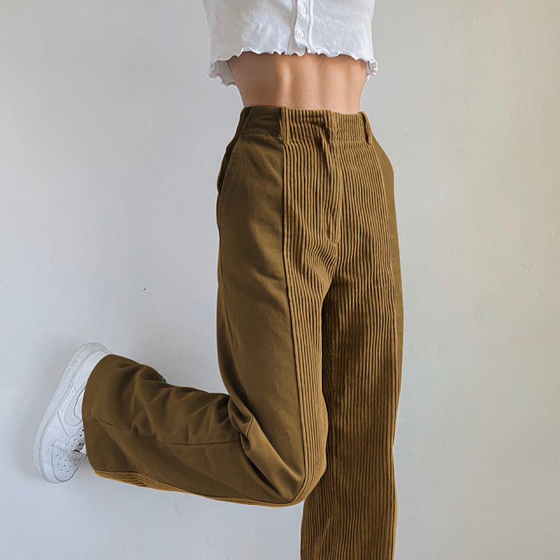 Temperament High Waist Corduroy Panel Pants 2023-03-14 InsStreet