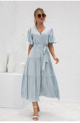 Saint Tropez Puff Sleeve Wrap Midi Dress Ins Street