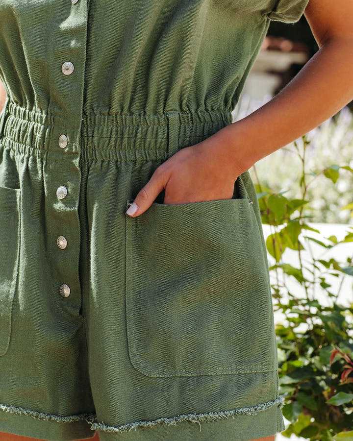 Lyra Pocketed Button Down Denim Romper - Pink Ins Street