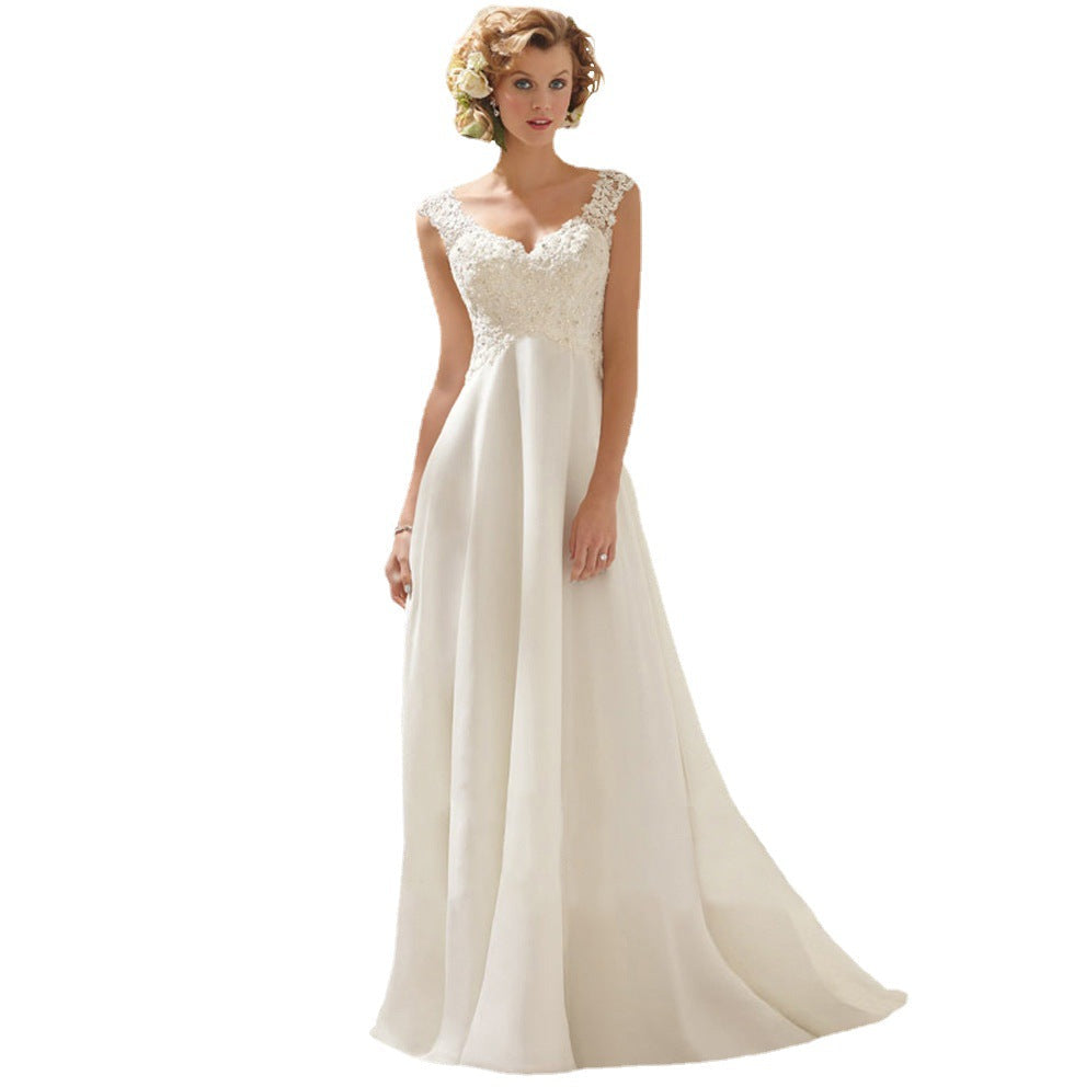 Romantic Charming V-Neck Lace Mesh Wedding Evening Dress