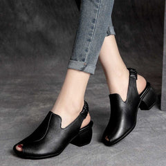 Damen Moms Chunky Roman Peep Toe Elastic Heels