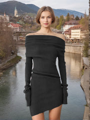 Curved Multi-wear Wool Knit Dress - Black