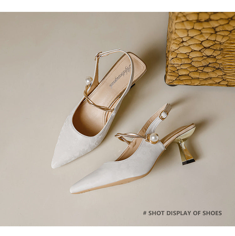 Faiga Pink Slingback Pearl Heels