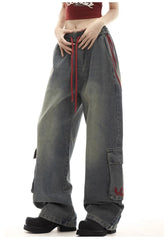 High Waisted Baggy Jeans - Multi-pocket