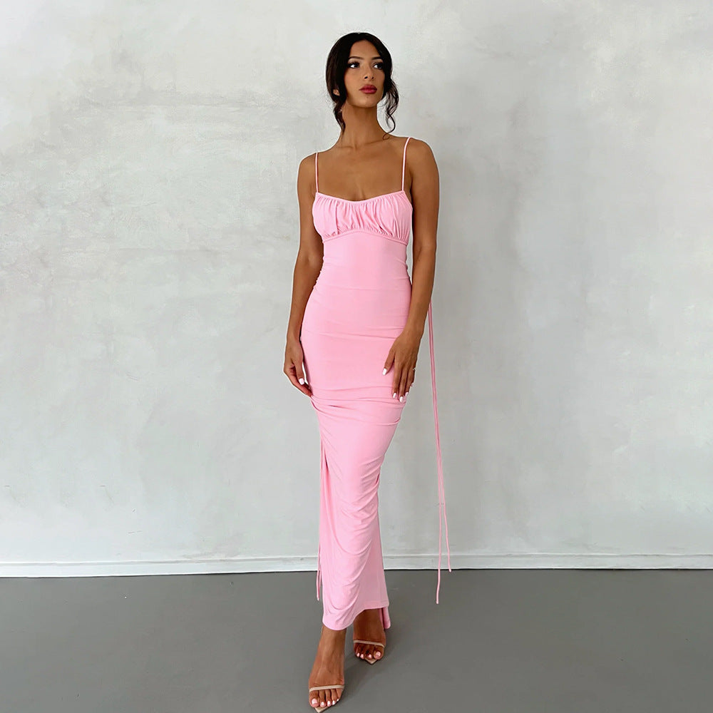 Silk-Satin Belted Midi Dress