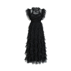 High Neck Short Sleeve Frill Maxi Bodycon Dress HT0916