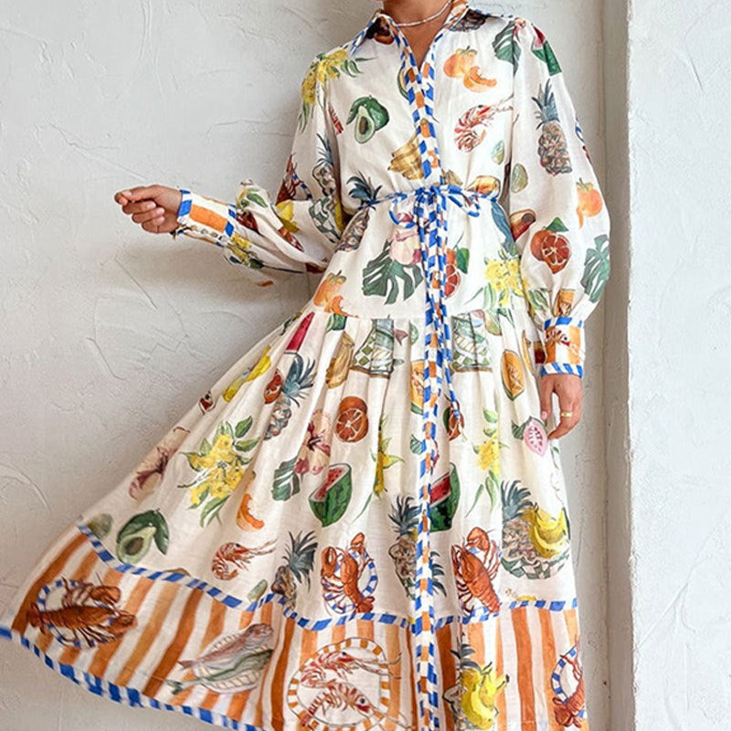 Long Sleeves Floral Print Midi Dresses
