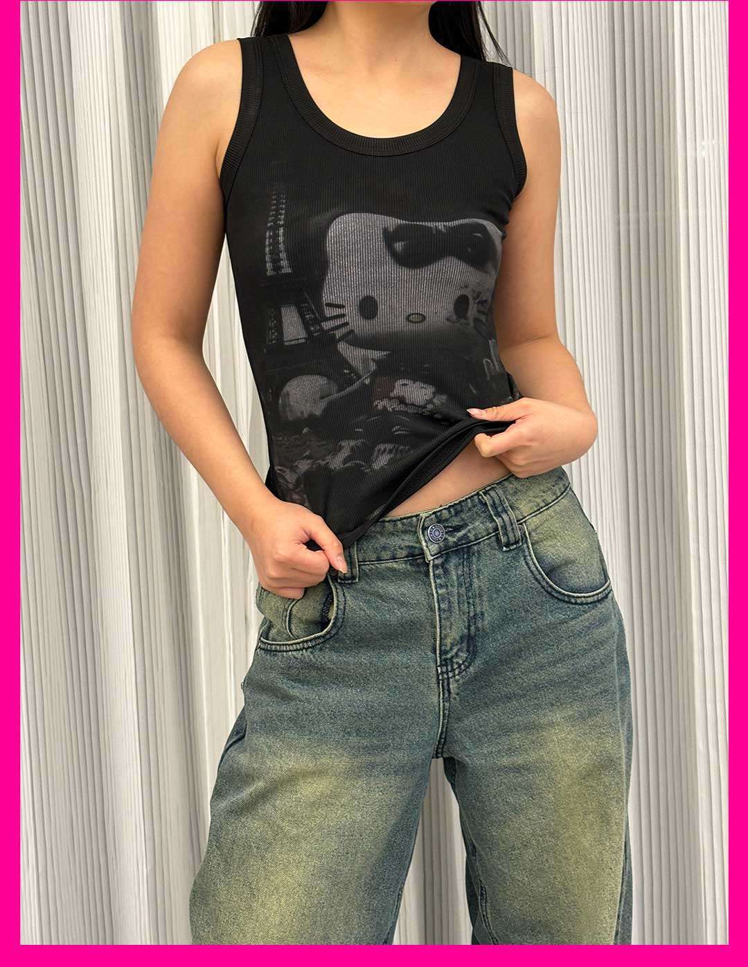 Lexie Contrast Feline Tank Top