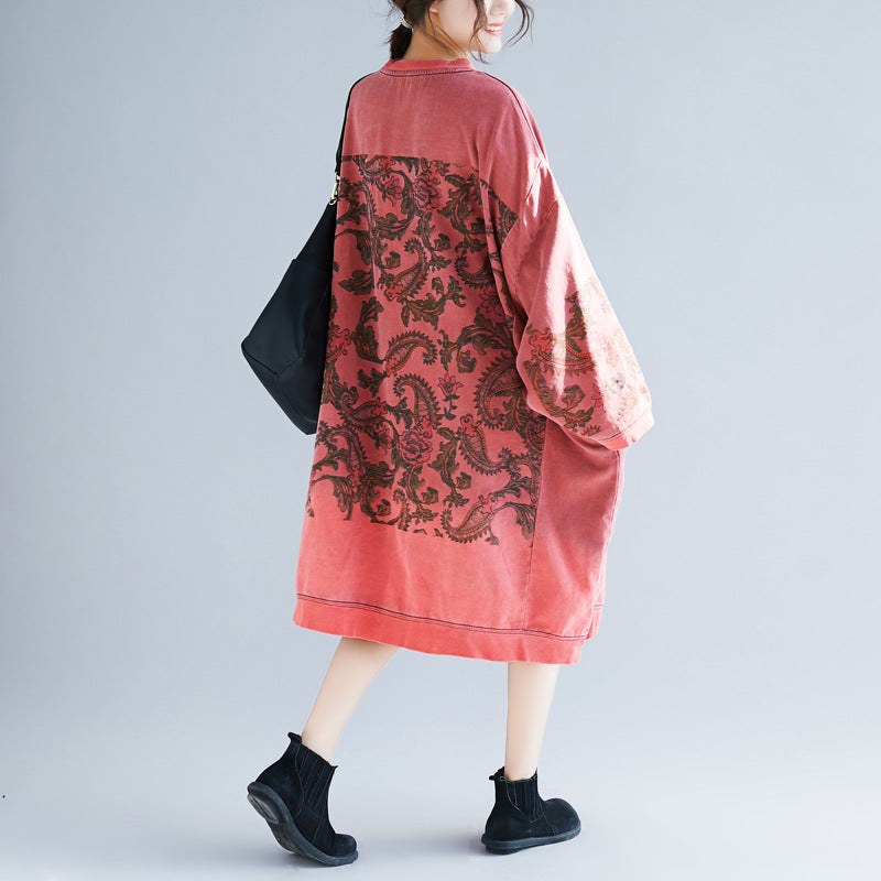 Crew Neck Printed Sweatshirt Dress