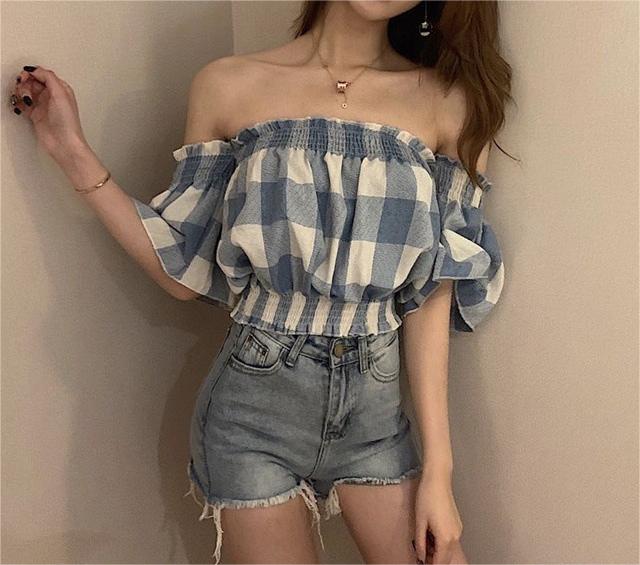 Prisha Cotton Plaid Off The Shoulder Top - FINAL SALE Ins Street