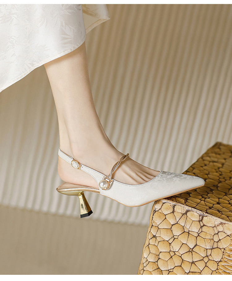 Faiga Pink Slingback Pearl Heels