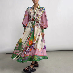Long Sleeves Floral Print Midi Dresses
