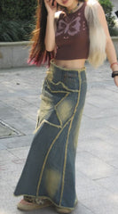 Juno Rey Asymmetrical Denim Slit Skirt