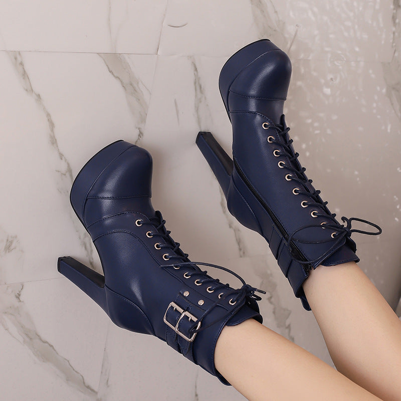 Black/Red Platform Stiletto High Heel Ankle Boots