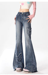 Vintage Washed Butterfly Flare Jeans