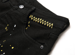 Golden print black men jeans