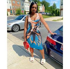 Maxikleid mit abstraktem Print - Mehrfarbig