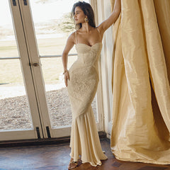 White Floral Lace Halter Maxi Dress