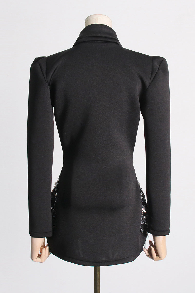 Refined Rhinestone Sequined Design Long Sleeve Dress