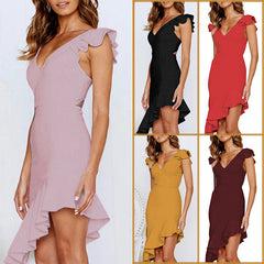 Brown Ruffle Fishbone Mini Dress Ins Street