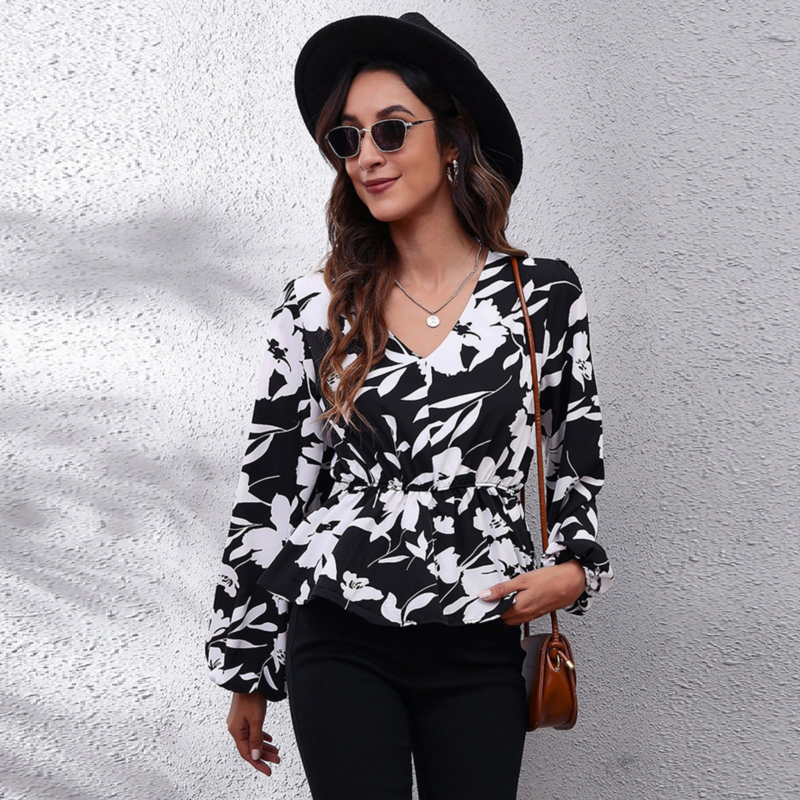 Frosted Cranberry Floral Peplum Blouse Ins Street