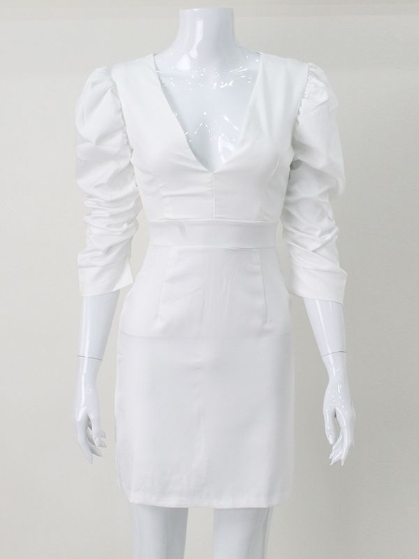 Plunge Mini Dress In White