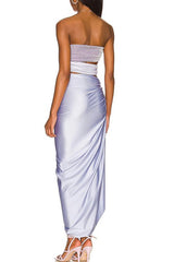 Lilac Pearl Strap Cutout Shiny Texture One Piece Swimsuit