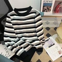 Striped Thin O-Neck Knitting Loose Sweater