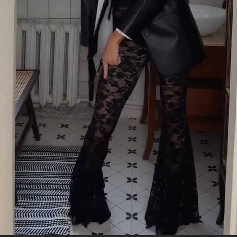 High-Waisted Floral Lace Pants