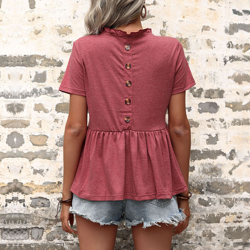 Candid Cotton Peplum Top - Rust