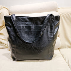 soft leather  with pocket retro oil wax leather large capacity  tote bag
